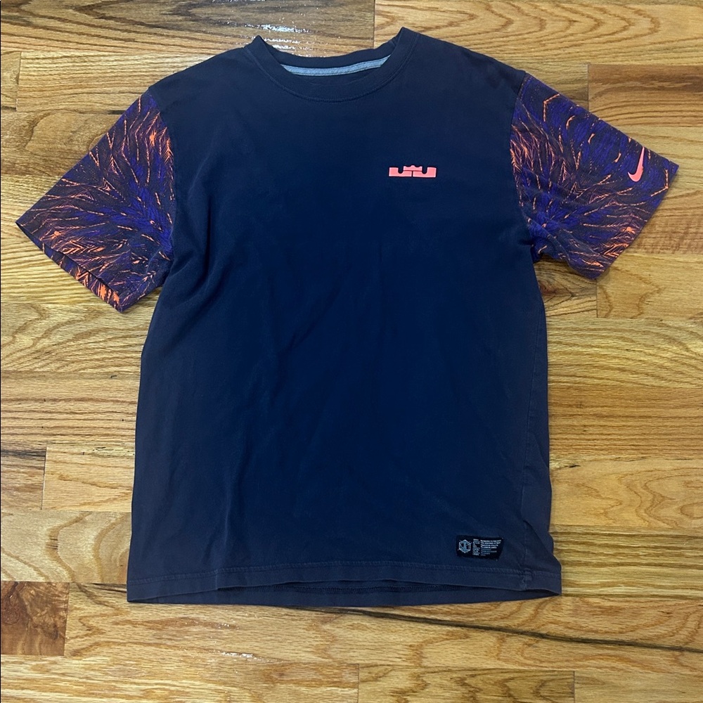 Nike LeBron Men's Navy Tee with Orange and Purple Sleeves